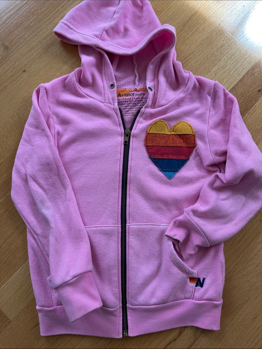 Aviator Nation Girls' Pink Heart Zip Hoodie 8